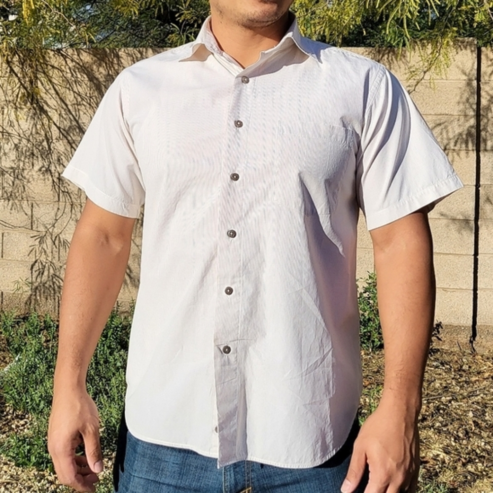 Saks Fifth Avenue Minimal Grid Print Pocket Button Up Men's Shirt
